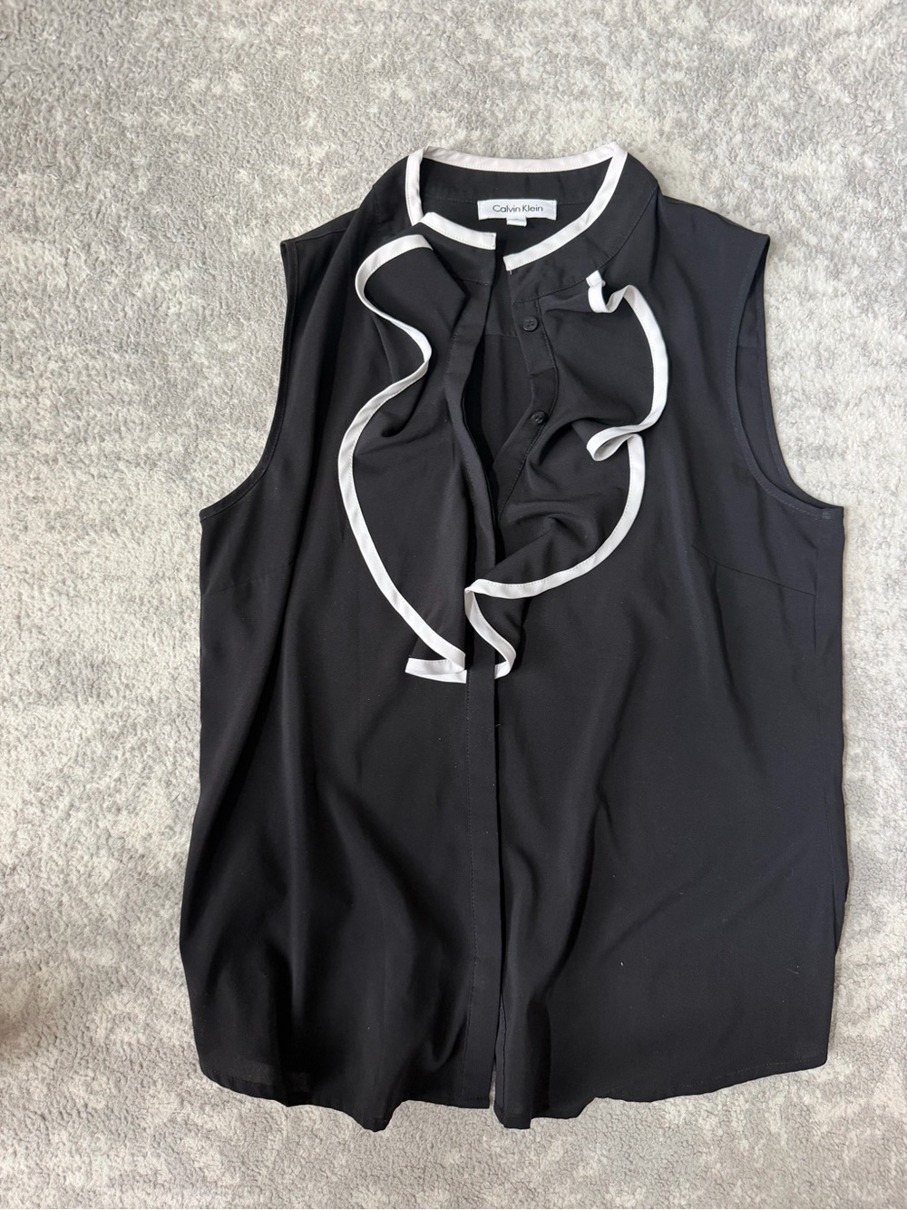 Calvin Klein Black Sleeveless Ruffle-Trim Blouse- size Small